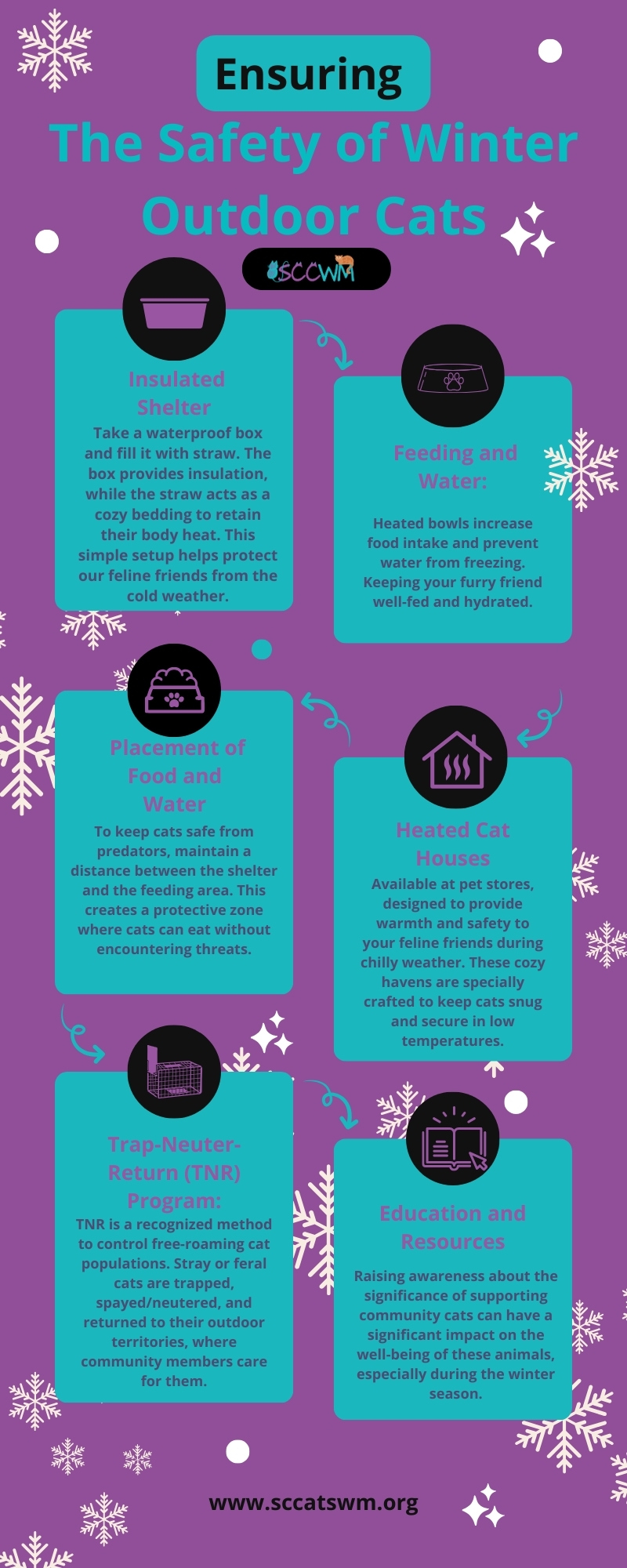 Outdoor cat safety in winter infographic Second Chance Cats of West Michigan