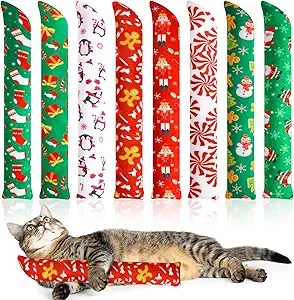 Liliful 8 Pack Christmas Catnip Toys Catnip Kicker Toys for Cats Resistant Cat Chew Toy Indoor Cats Fish Shape Interactive Soft Kitty Pillow Toy with Bell for Playing Teething Chewing cat gifts